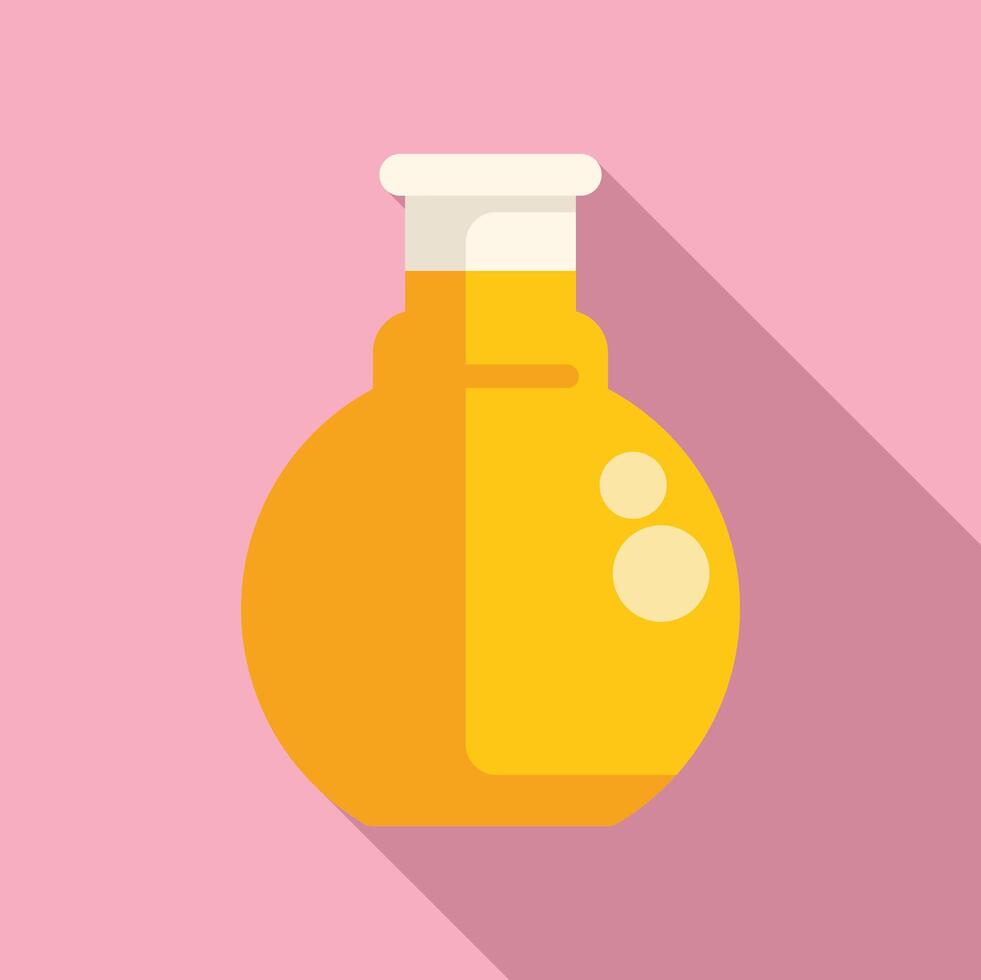 Round bottom flask containing a bubbling yellow liquid for a science experiment vector