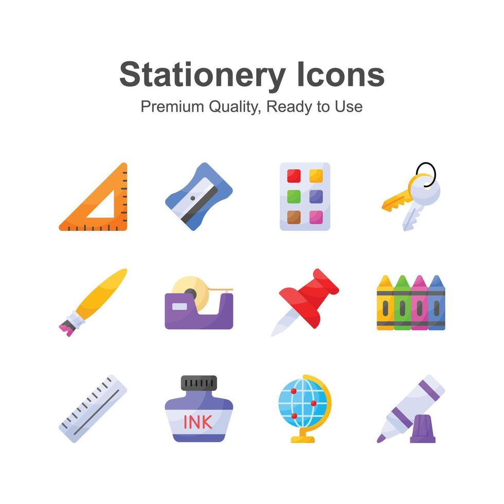 A premium set of stationery icons, ideal for representing writing, drawing, and office supplies vector