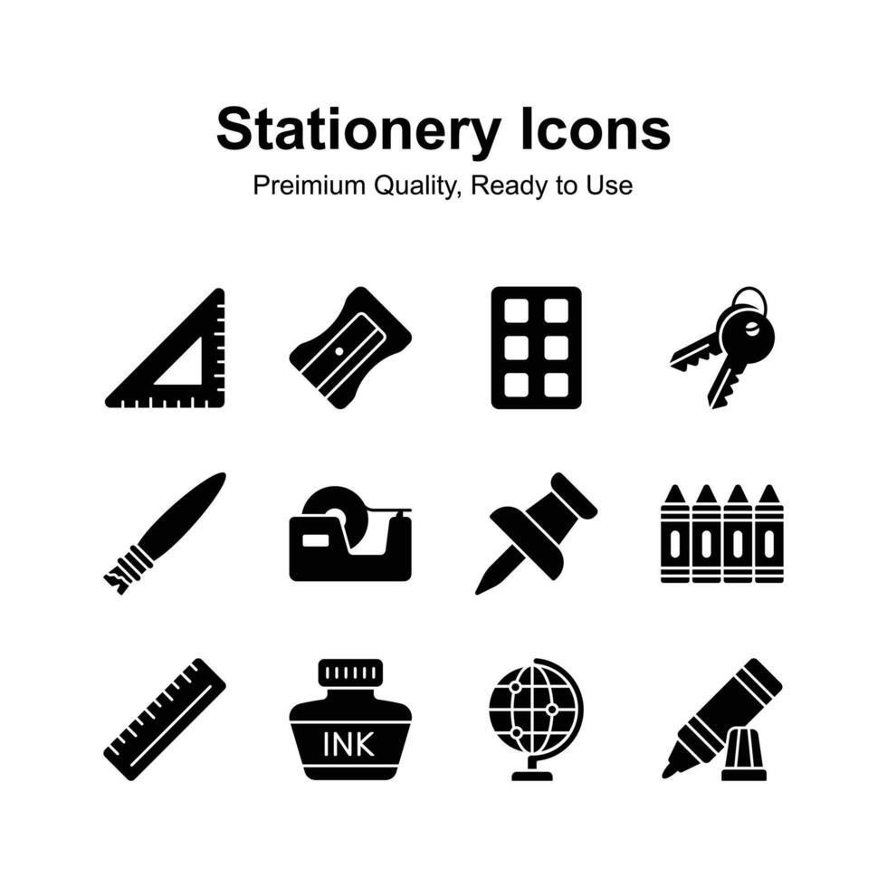 A premium set of stationery icons, ideal for representing writing, drawing, and office supplies vector