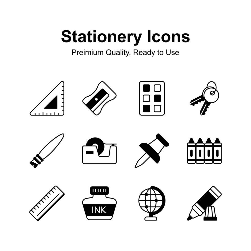 A premium set of stationery icons, ideal for representing writing, drawing, and office supplies vector