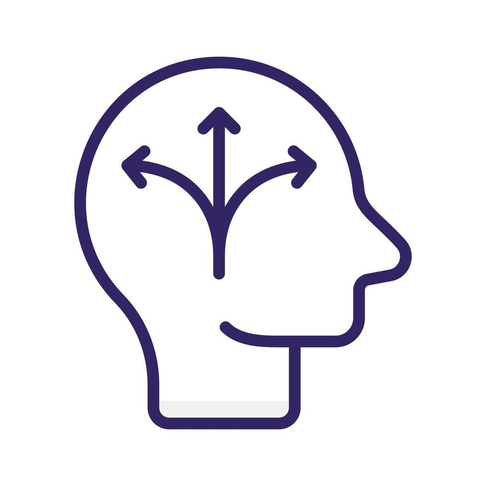 An icon of a human head with arrows pointing in different directions, symbolizing decision making and choices vector