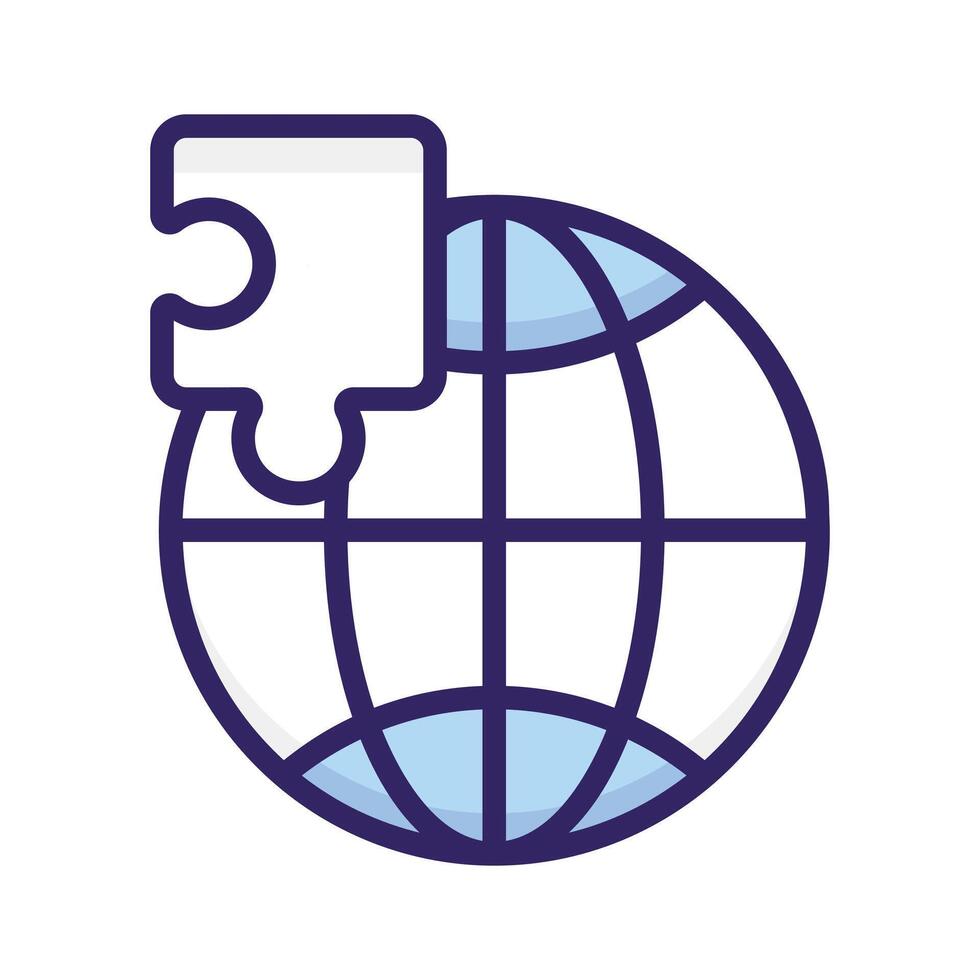 Icon representing global connectivity and integration through a puzzle piece and globe vector