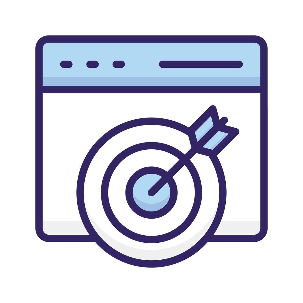Icon depicting a target with an arrow within a browser window for precision marketing vector