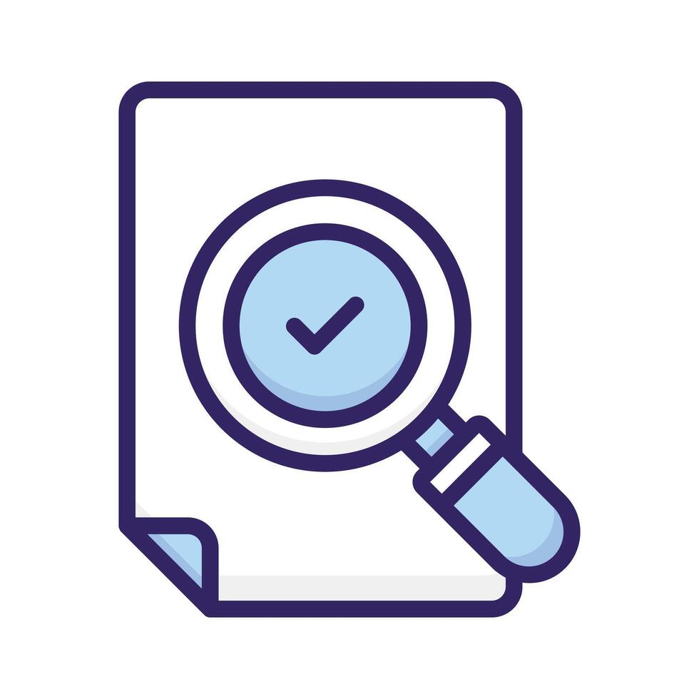 An icon representing document verification with a magnifying glass and a check mark vector
