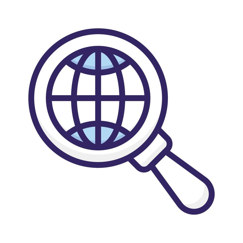 Globe with magnifying glass, trendy icon of global search, international search vector