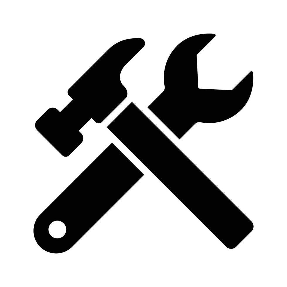 Hammer and wrench crossed, symbolizing tools, maintenance, or construction vector