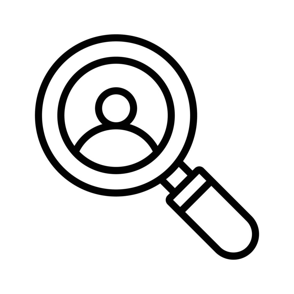 Person with magnifier showing concept of recruitment, employee search icon vector