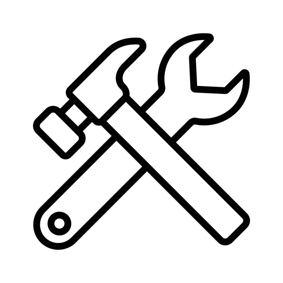 Hammer and wrench crossed, symbolizing tools, maintenance, or construction vector
