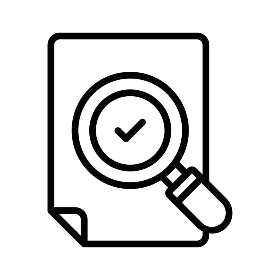 An icon representing document verification with a magnifying glass and a check mark vector
