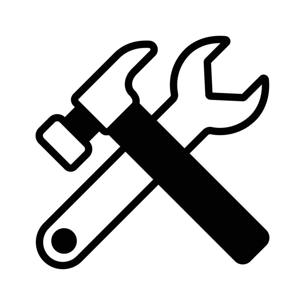 Hammer and wrench crossed, symbolizing tools, maintenance, or construction vector