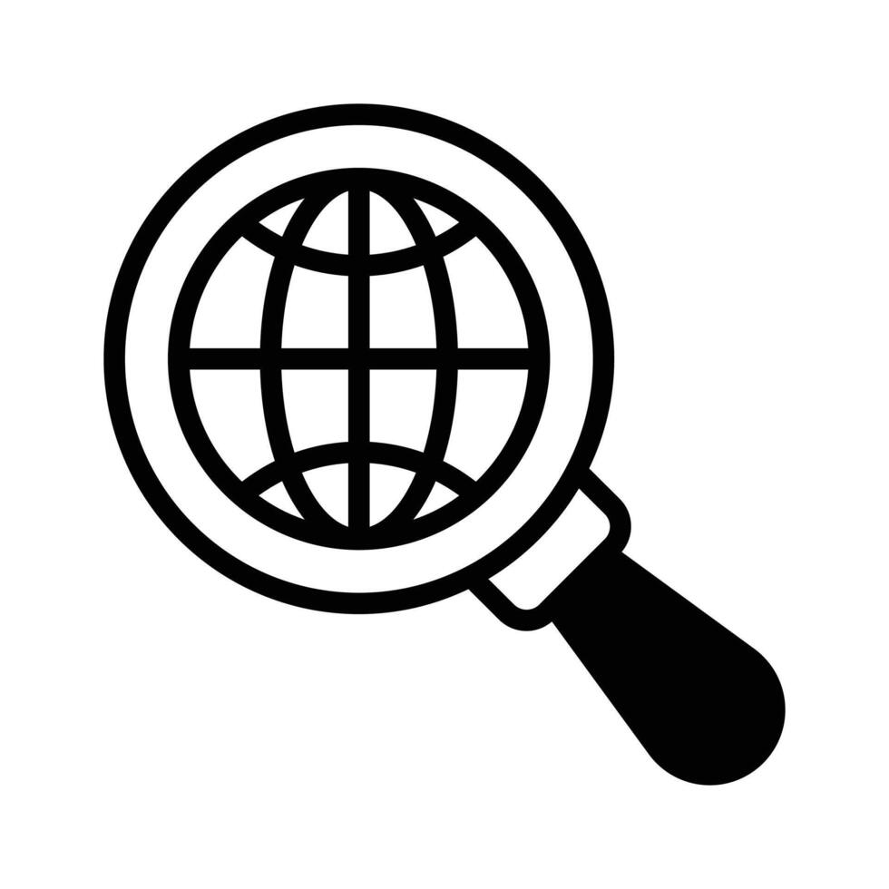 Globe with magnifying glass, trendy icon of global search, international search vector