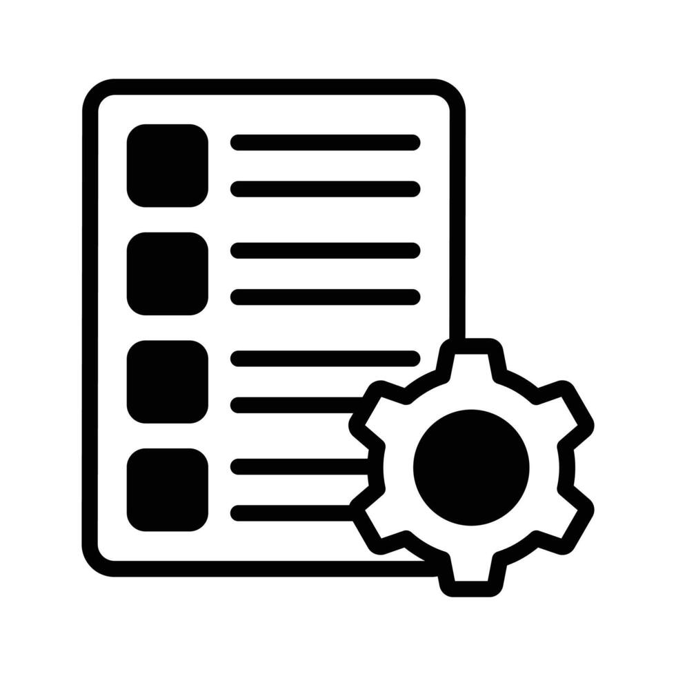 Gear with page denoting design of list setting in trendy style, editable icon vector
