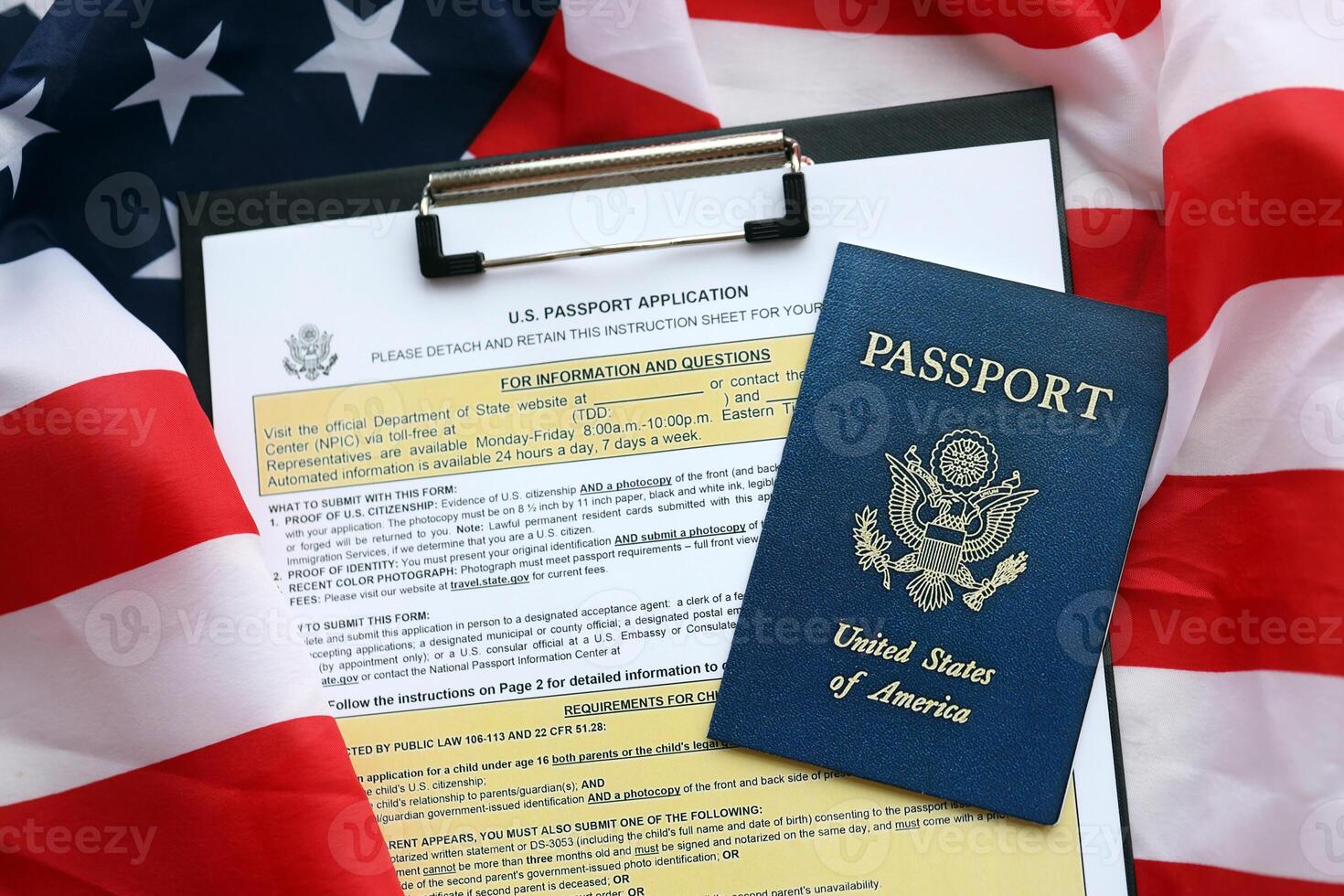 Department of State form DS11 Application for a U.S. Passport lies on table and ready to fill photo