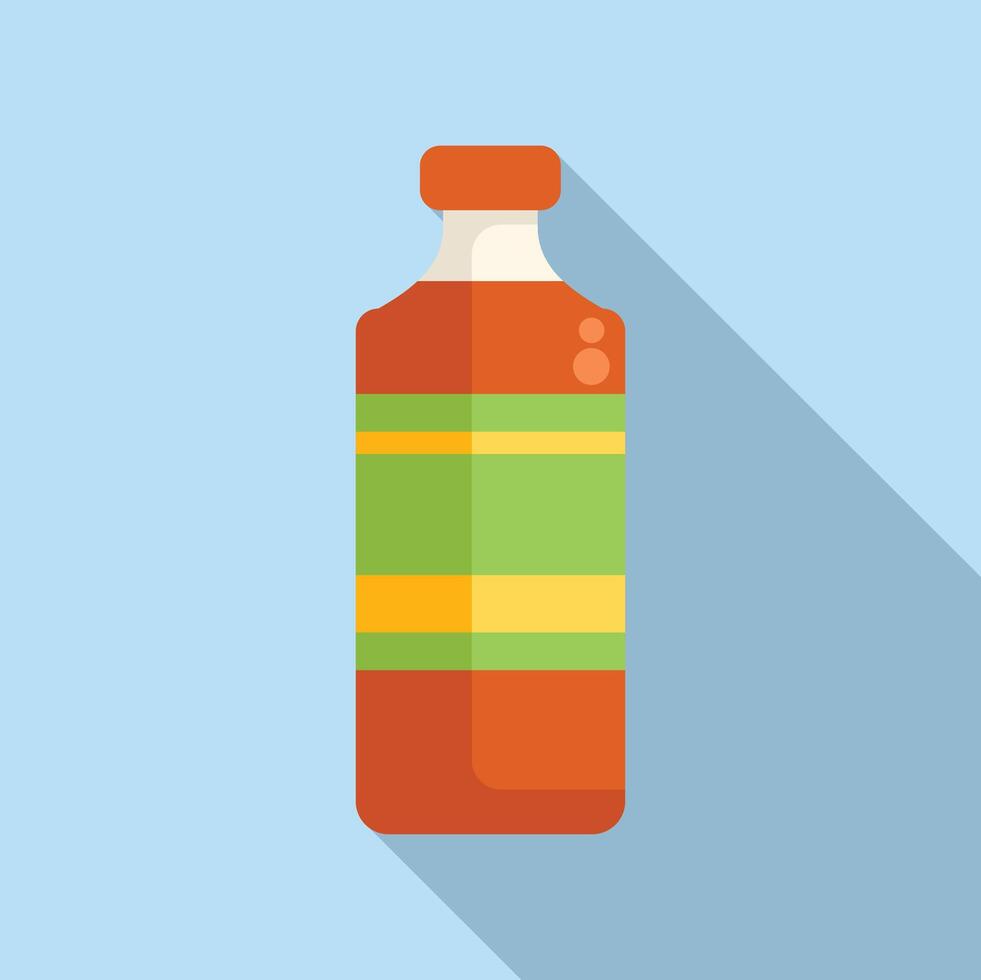 Glass bottle containing orange liquid with bubbles displaying green label vector