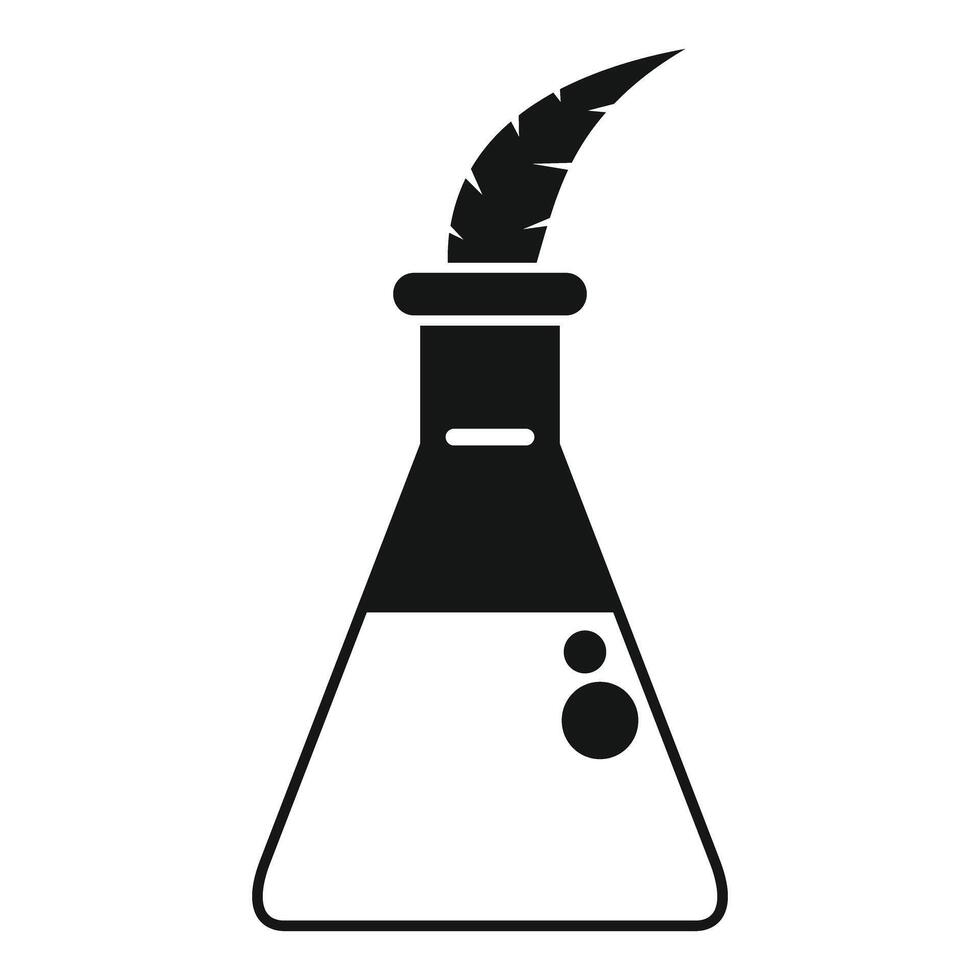 Feather quill ink pen sticking out of science beaker icon vector