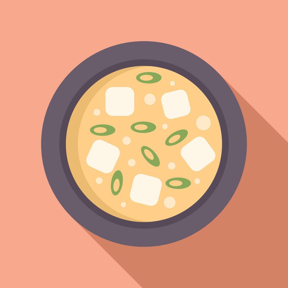 Bowl of tofu soup with spring onions on pink background vector