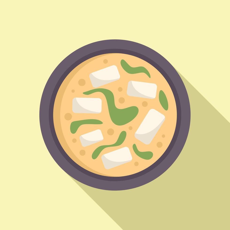 Delicious miso soup with tofu and seaweed floating in bowl vector