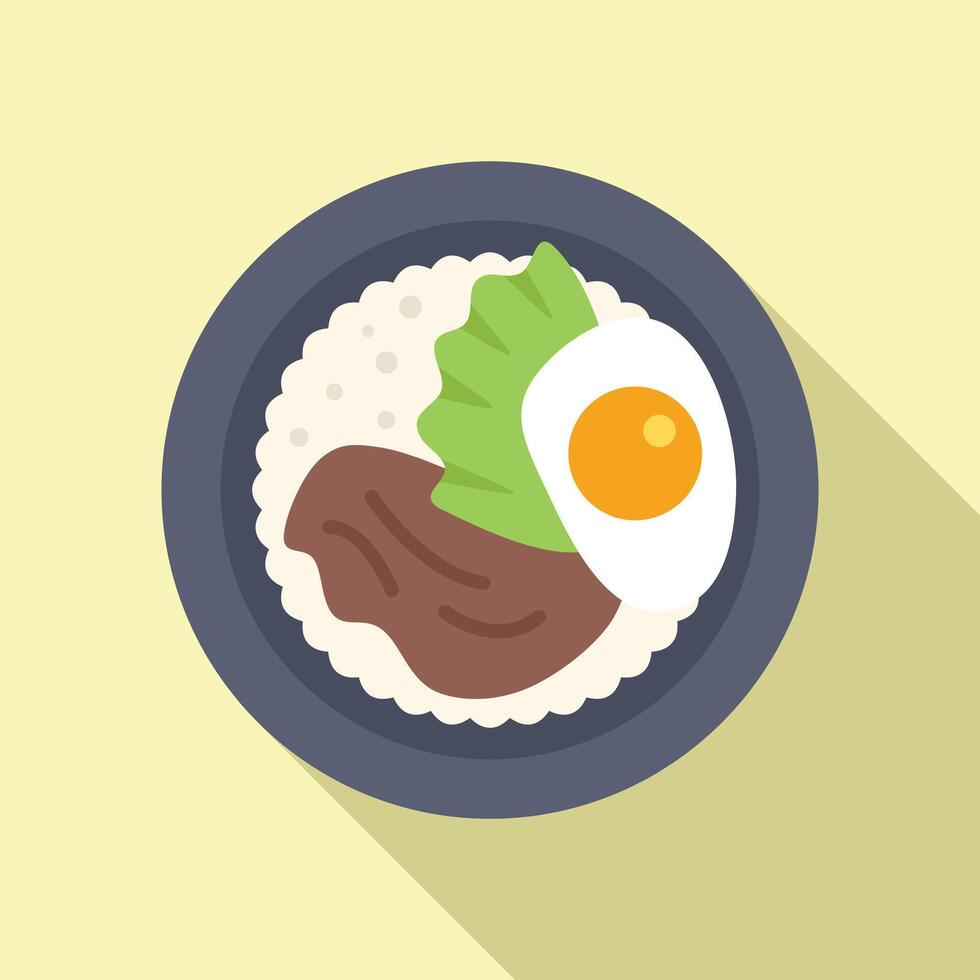 Hawaiian loco moco dish with rice meat and fried egg vector