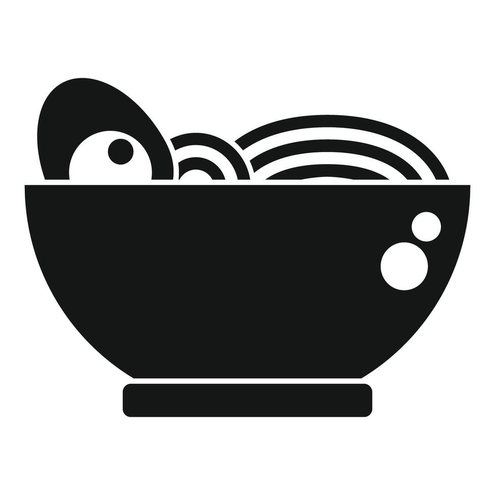 Bowl of ramen noodles with egg and broth icon vector