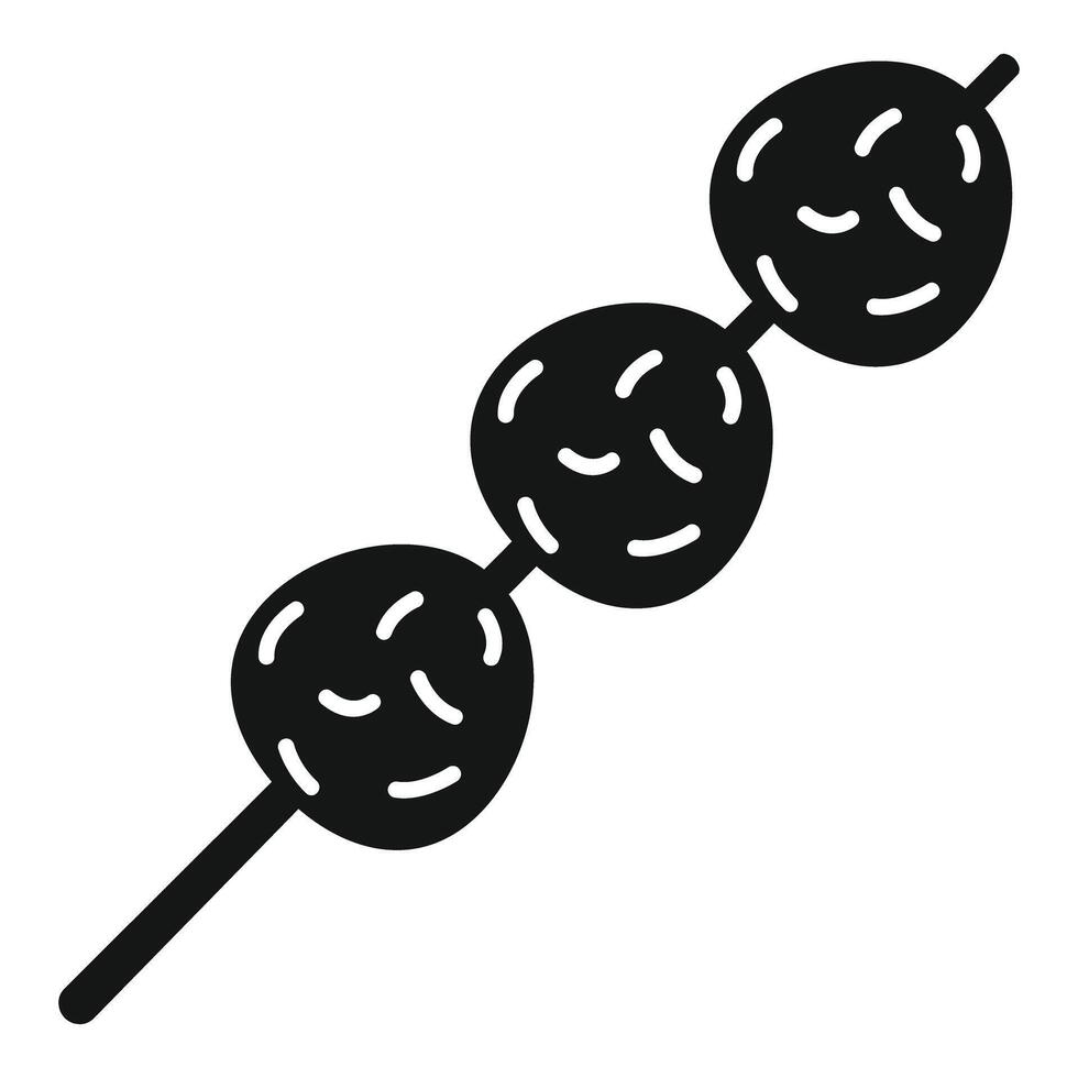 Skewer holding three round meatballs, simple icon of street food vector