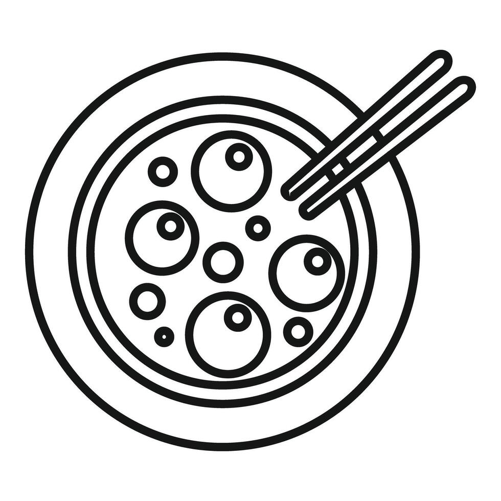 Traditional asian soup with chopsticks in bowl line art drawing vector