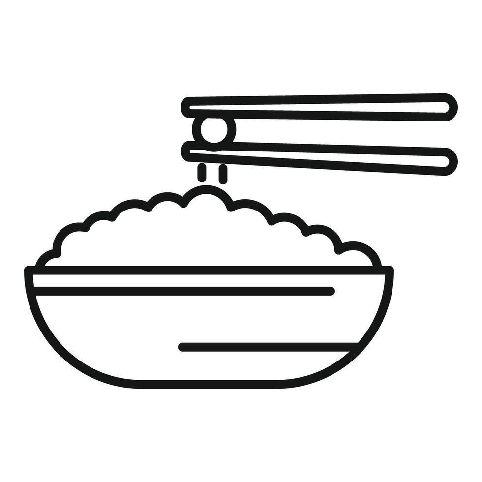Chopsticks picking up portion of rice from bowl line art icon vector