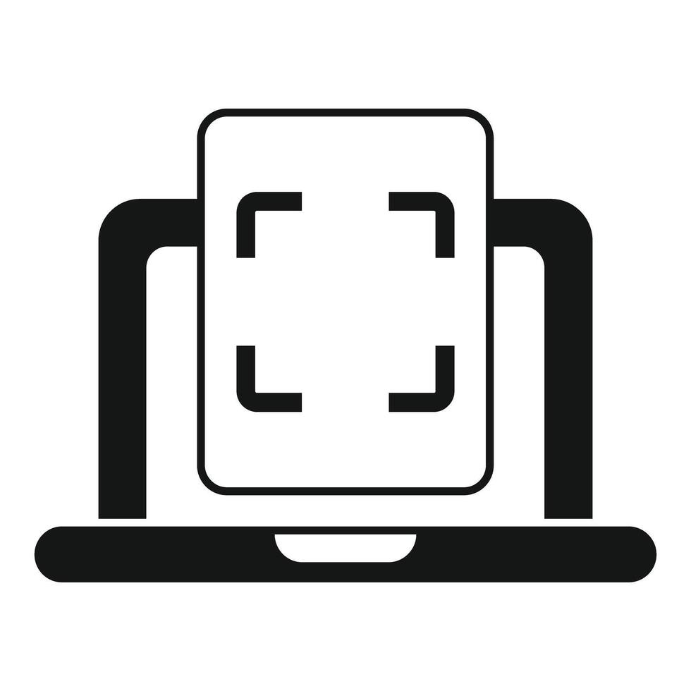 Laptop scanning object using augmented reality technology icon vector