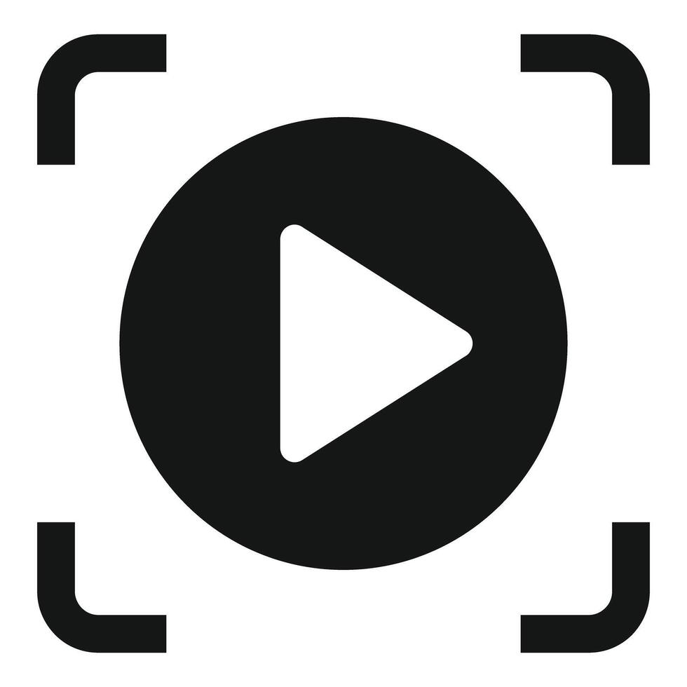 Black play button symbol being captured by camera focus vector