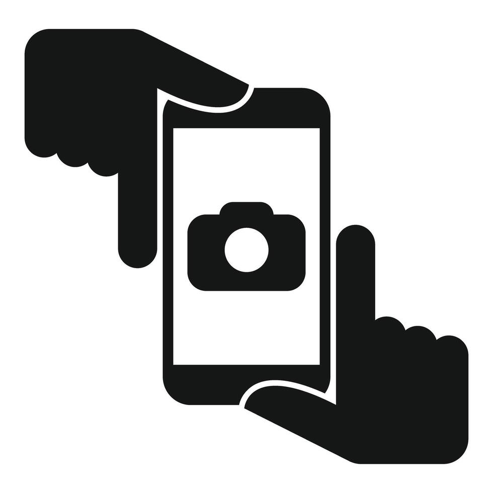 Two hands holding smartphone taking photo icon vector
