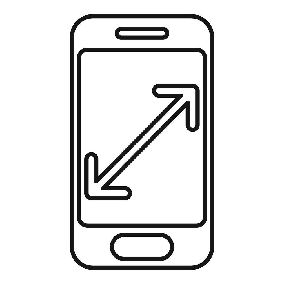Smartphone fullscreen mode with arrows showing expanding diagonal line icon outline vector