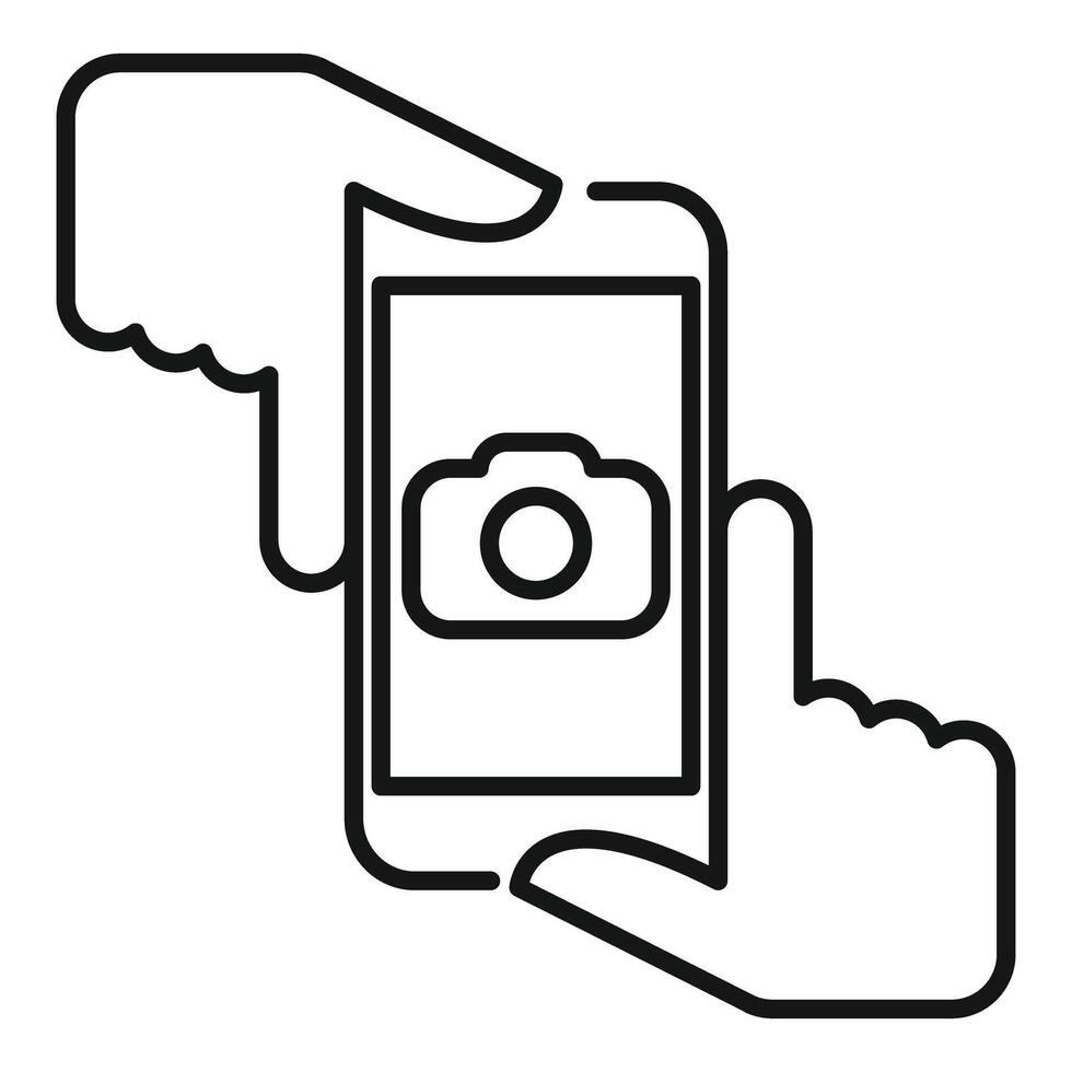 Hands holding smartphone taking photo camera icon vector