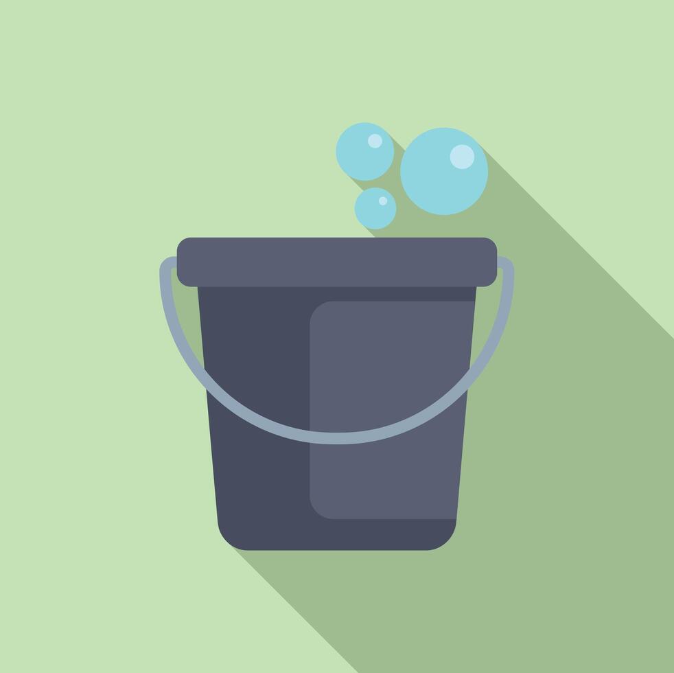 Cleaning bucket with soap suds creating bubbles overflowing on green background vector