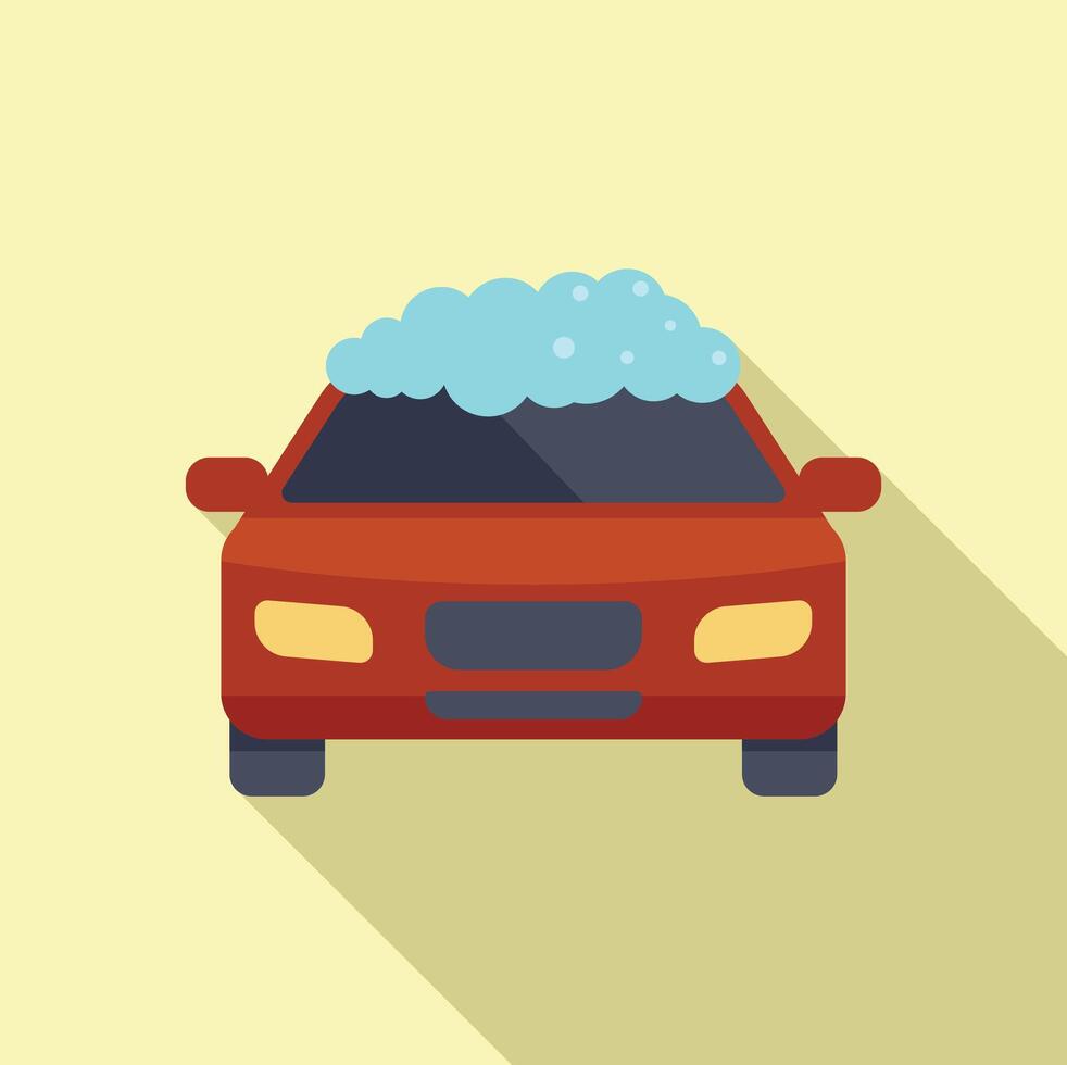 Red car getting washed with soap suds on top vector
