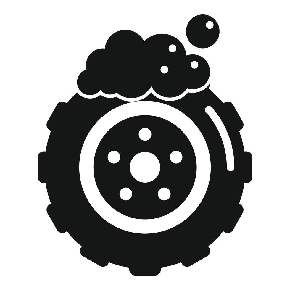 Car tire being washed with soap suds icon vector