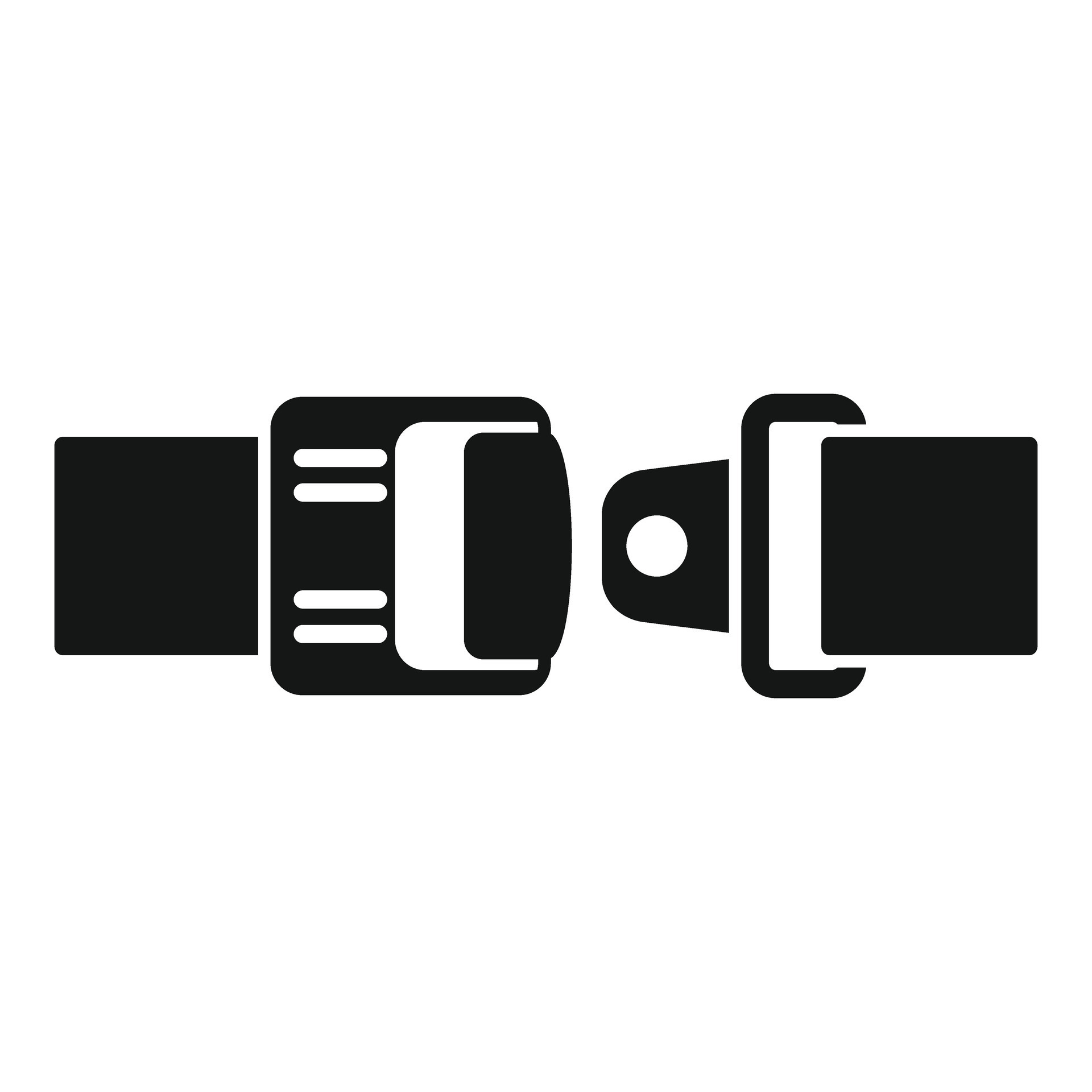 Open seat belt buckle fastener waiting to be connected for safety