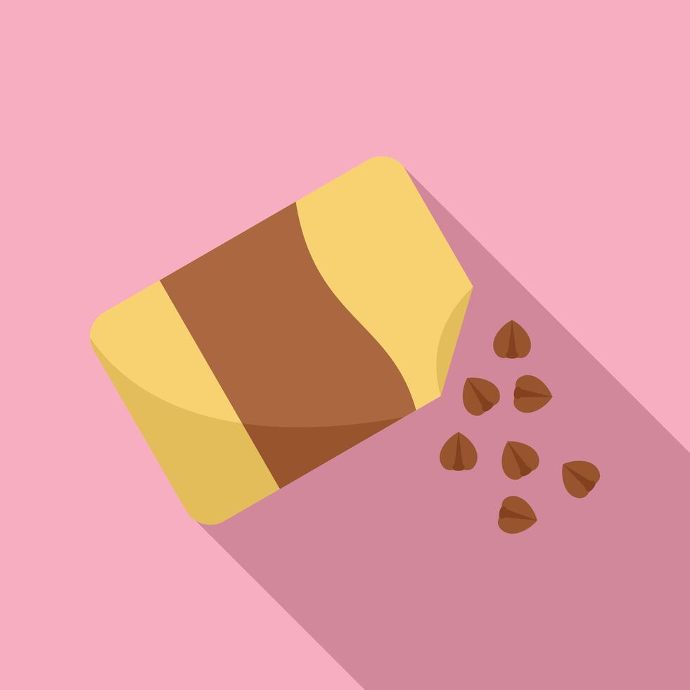 Open pack pouring coffee beans on pink background vector