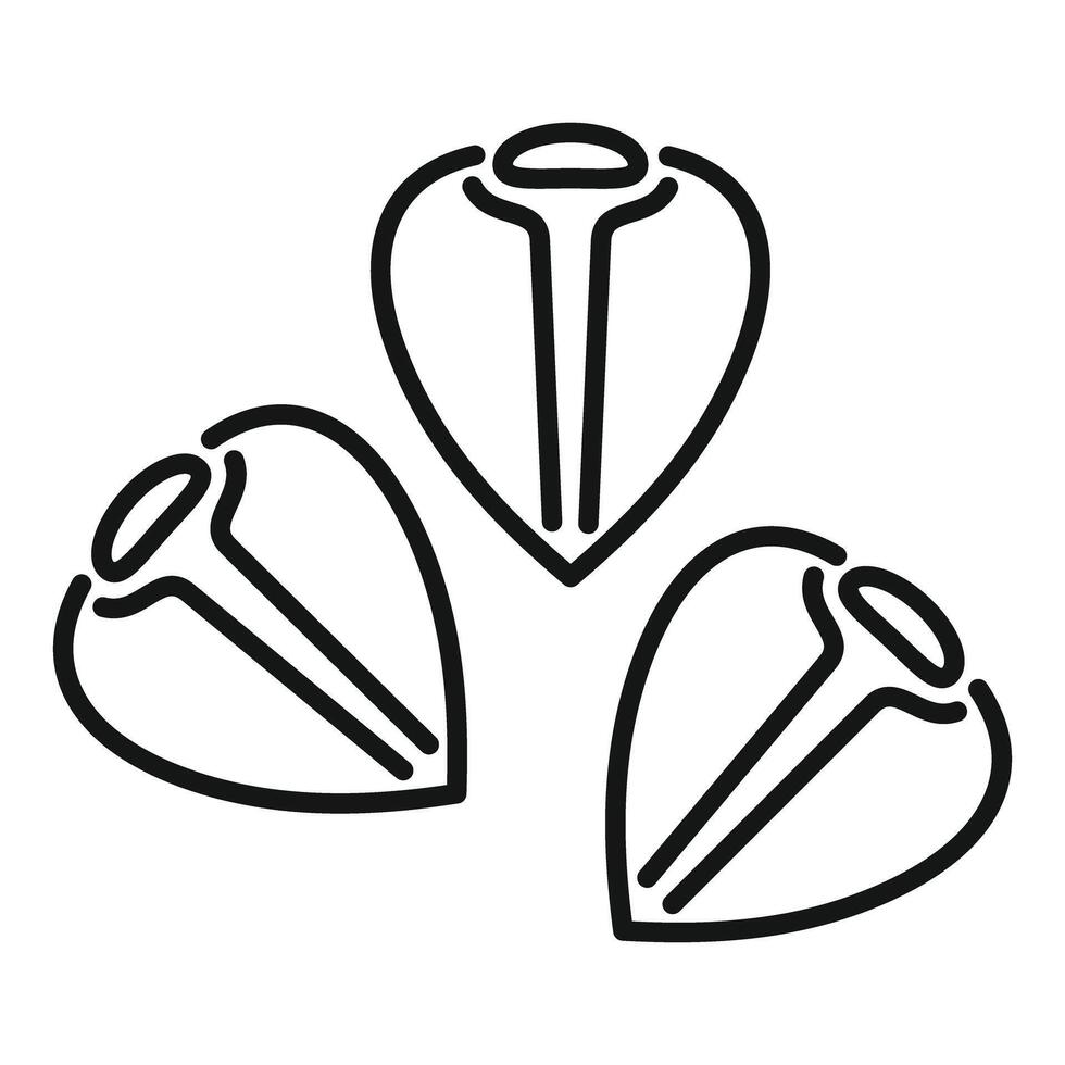 Line art illustration of three hazelnuts in a nutshell vector