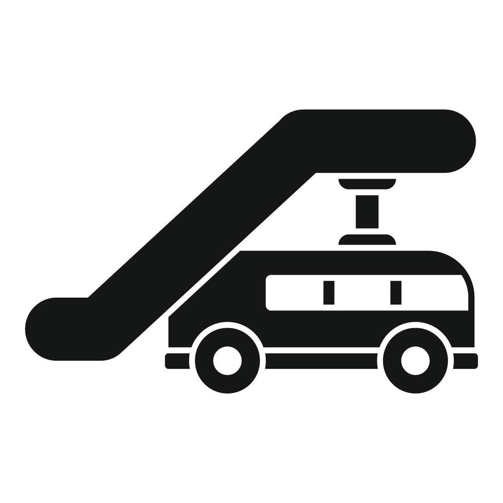 Airport passenger boarding stairs accessing airplane silhouette icon vector
