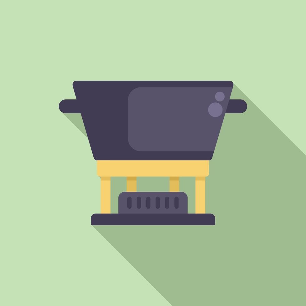 Brazier heating water in metal pot on tripod stand vector