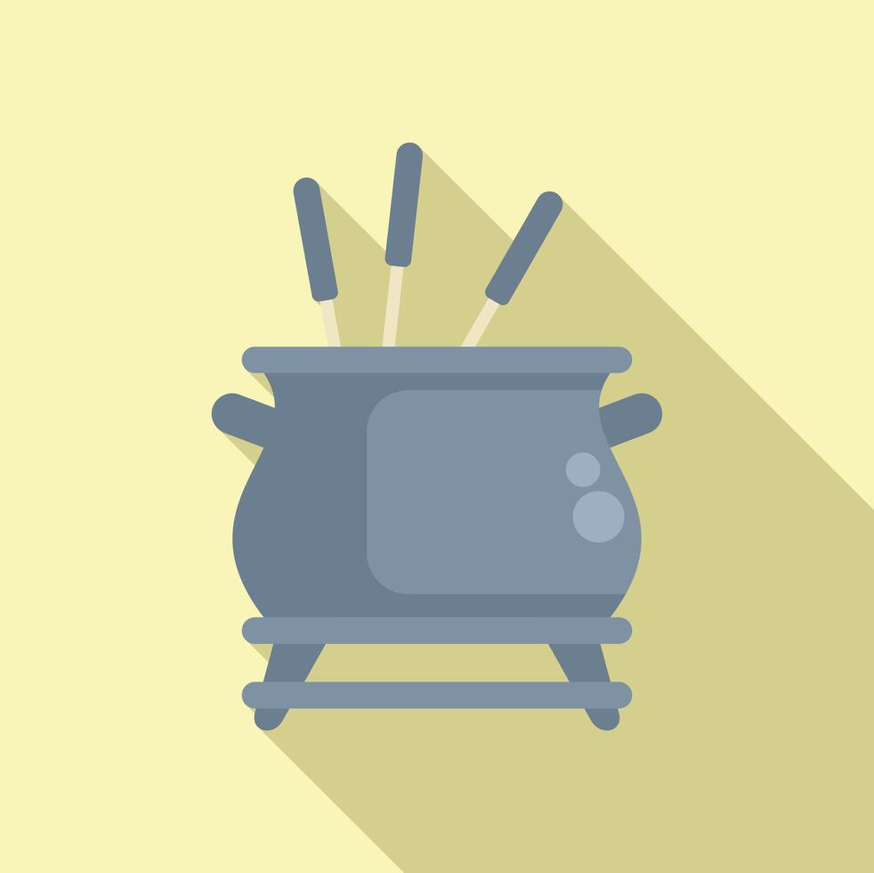 Grey fondue pot standing on a stove with long forks for dipping food vector