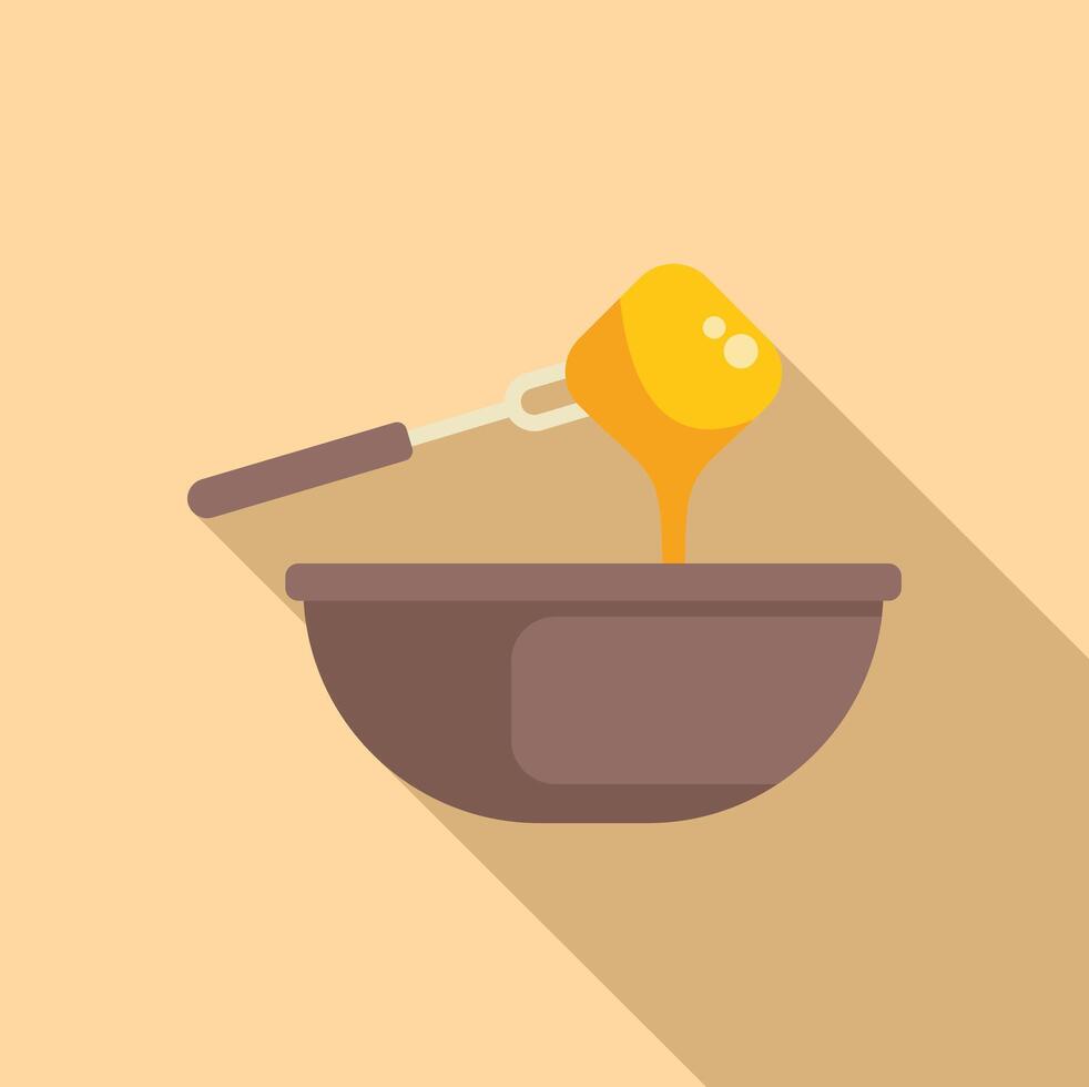 Fork dipping food in cheese fondue bowl vector