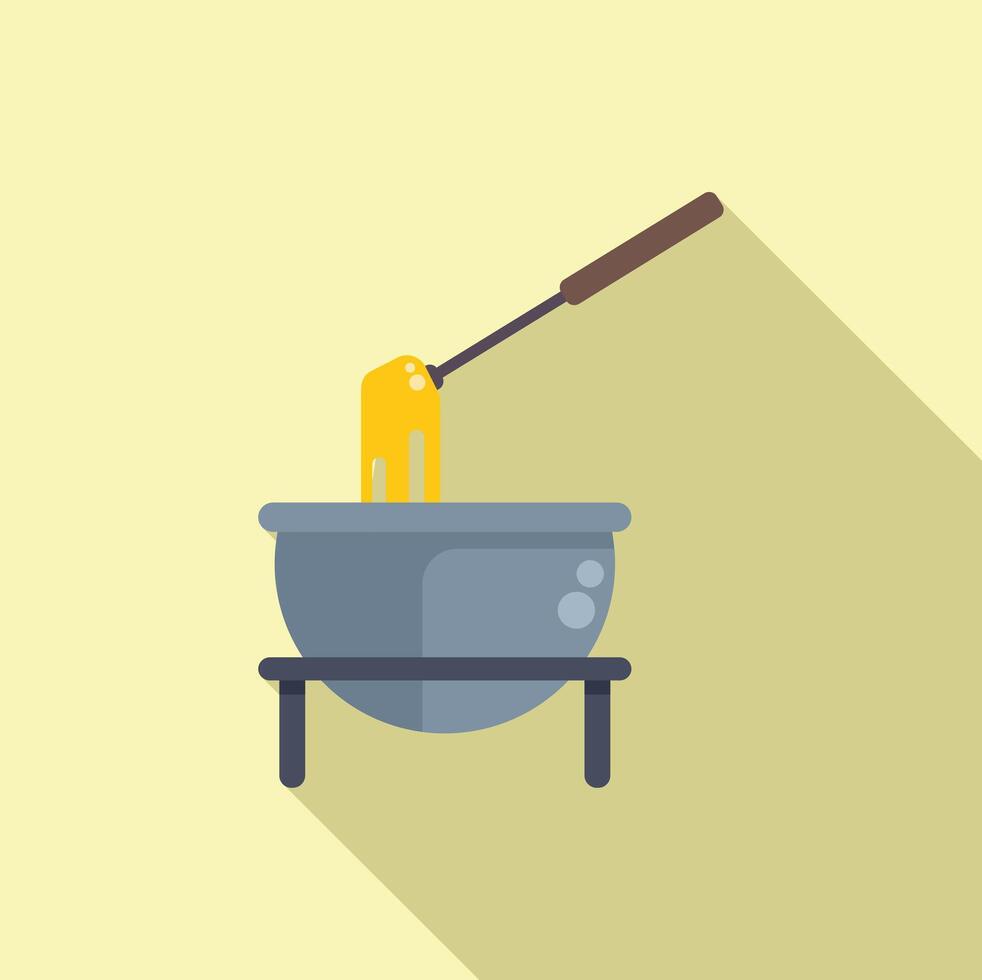 Fork dipping cheese fondue in pot on stand with long shadow vector