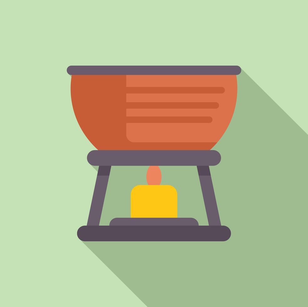 Traditional chocolate fondue set warming on a small tabletop burner vector