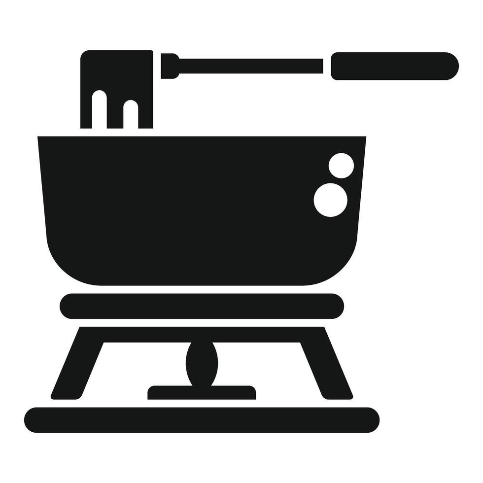 Fondue pot with burner and fork icon silhouette vector