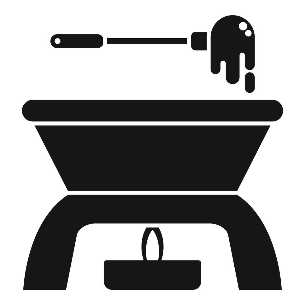 Chocolate fondue pot warming melted chocolate on candle icon vector