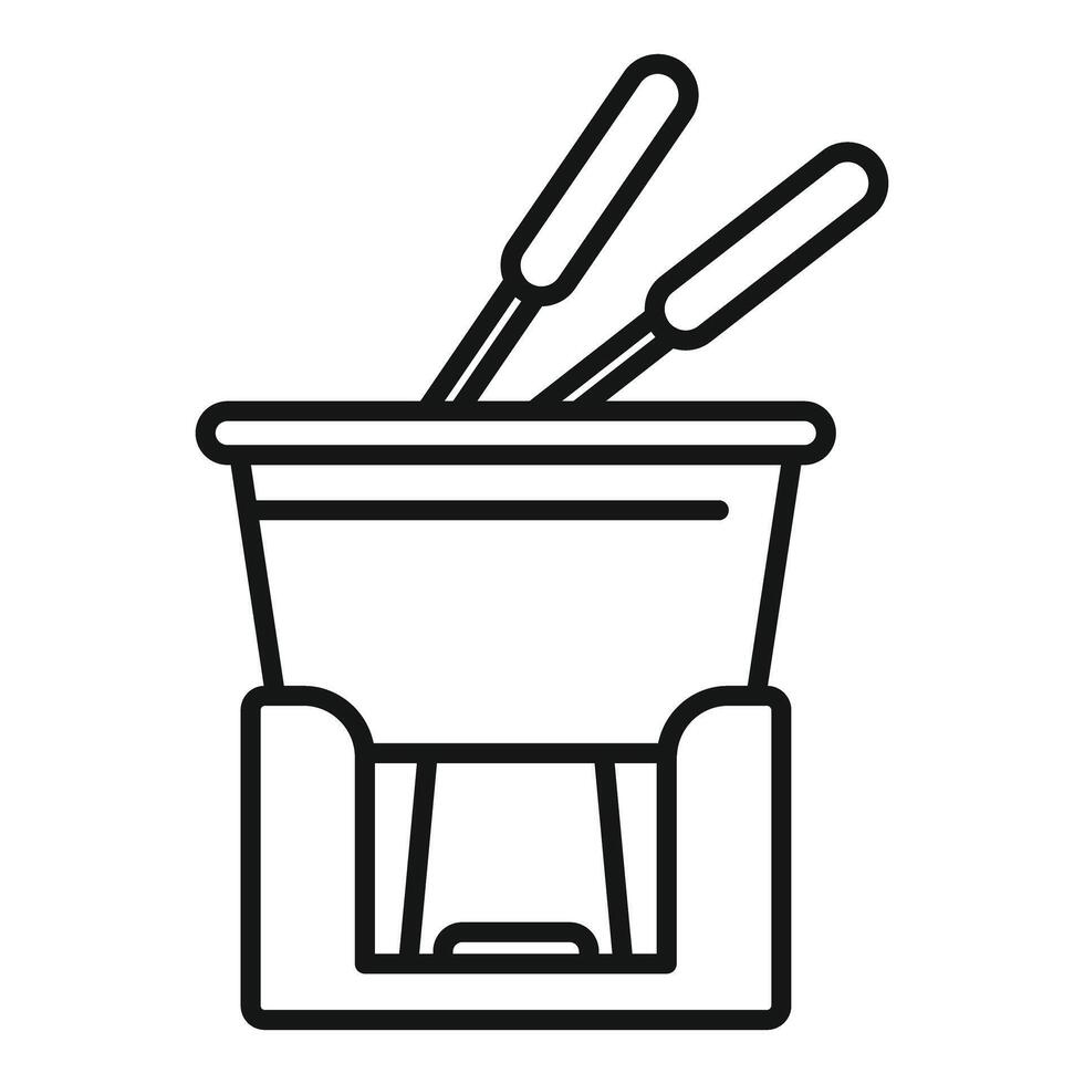 Traditional chocolate fondue set with two forks warming on a stove vector