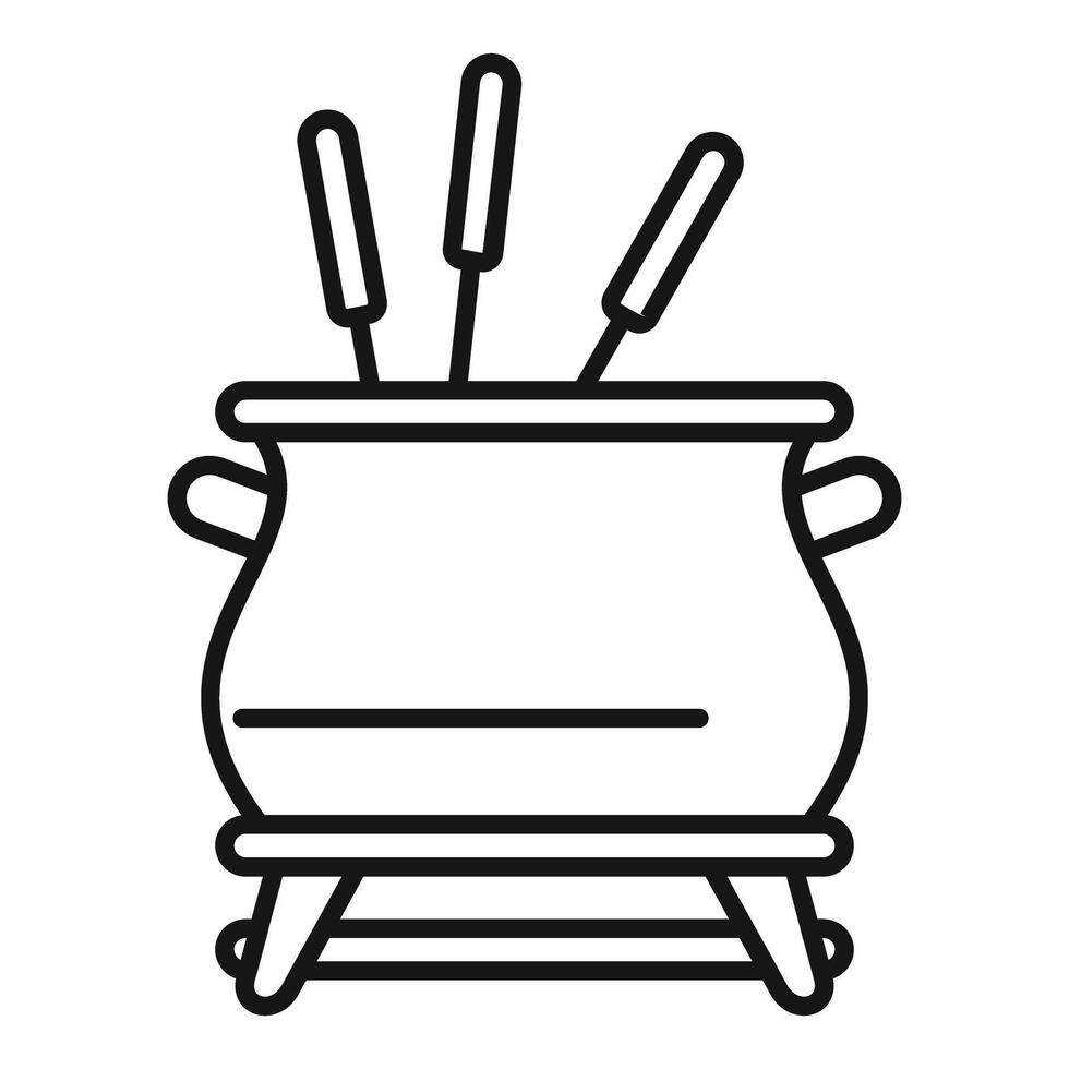 Traditional cheese fondue pot warming up with forks vector