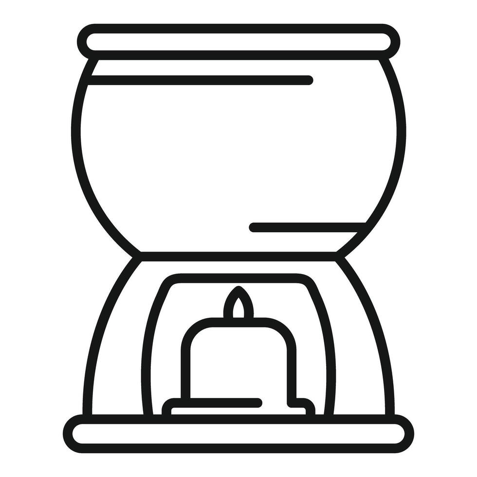 Simple line art icon of a fondue pot warming on a lit candle vector