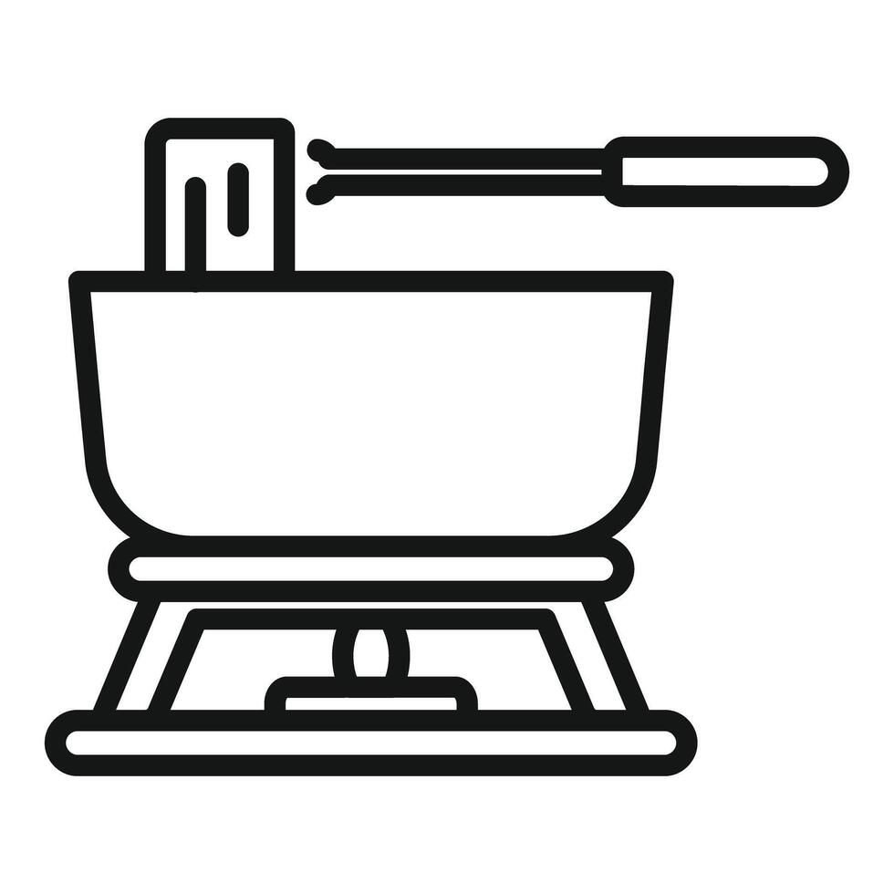 Fondue pot with cheese on skewer cooking over fire vector
