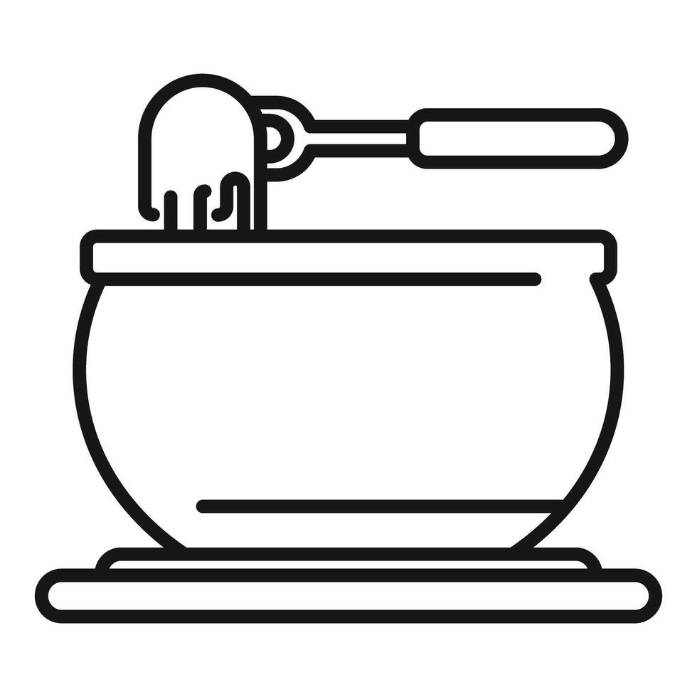 Honey jar with wooden dipper taking out sweet honey liquid vector
